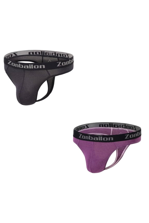 Mens Hot Men Thong Underwear Comfortable Athletic Stretch Thong Purple+Black S