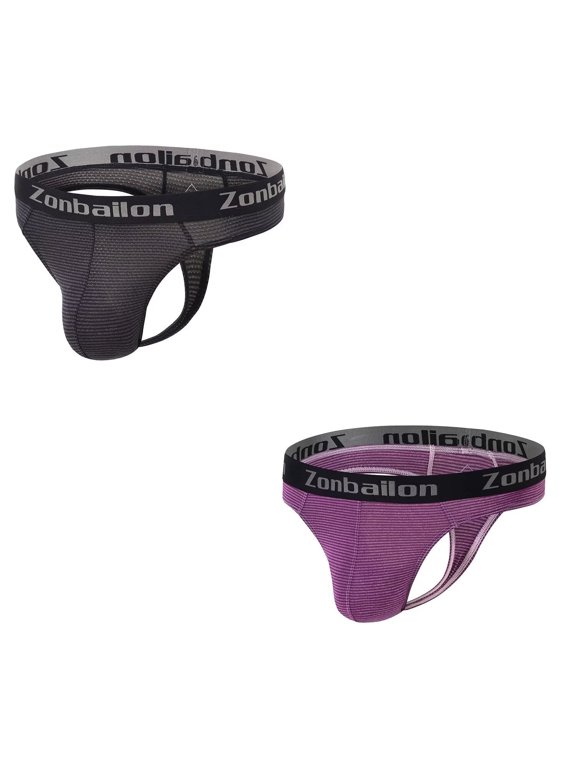 Mens Hot Men Thong Underwear Comfortable Athletic Stretch Thong Purple+Black XXL