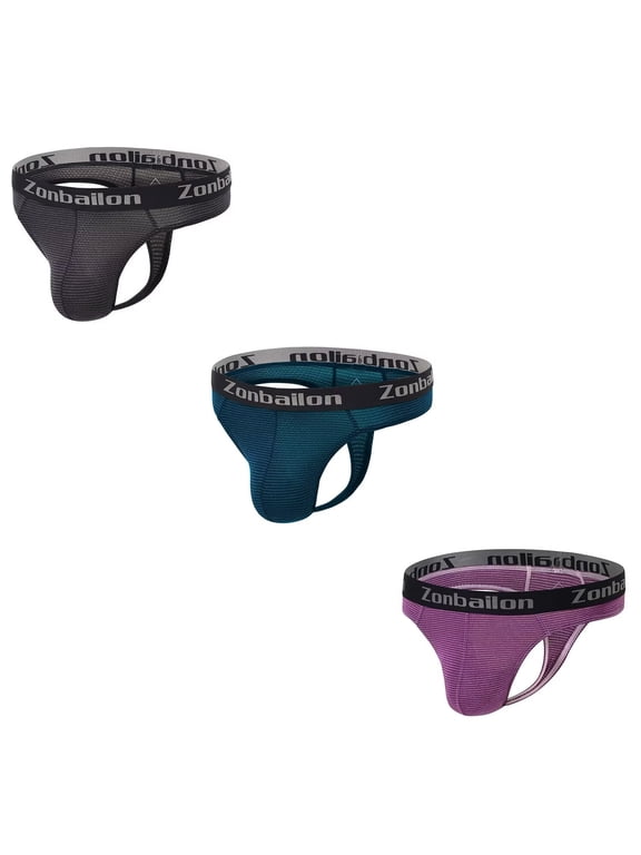Mens Hot Men Thong Underwear Comfortable Athletic Stretch Thong Purple+Blue+Black XL