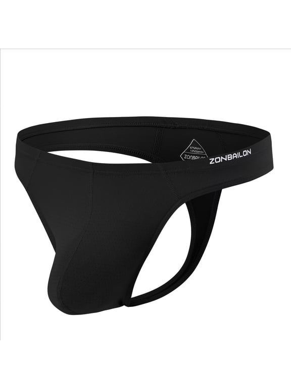 Men's Bulge Pouch Breathable Lightweight Thong, Black M