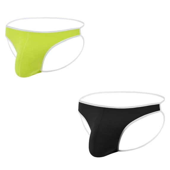 TANBOM Mens Sexy Thong Underwear Ball Pouch Low Rise Tagless G String Yellow+Black XL