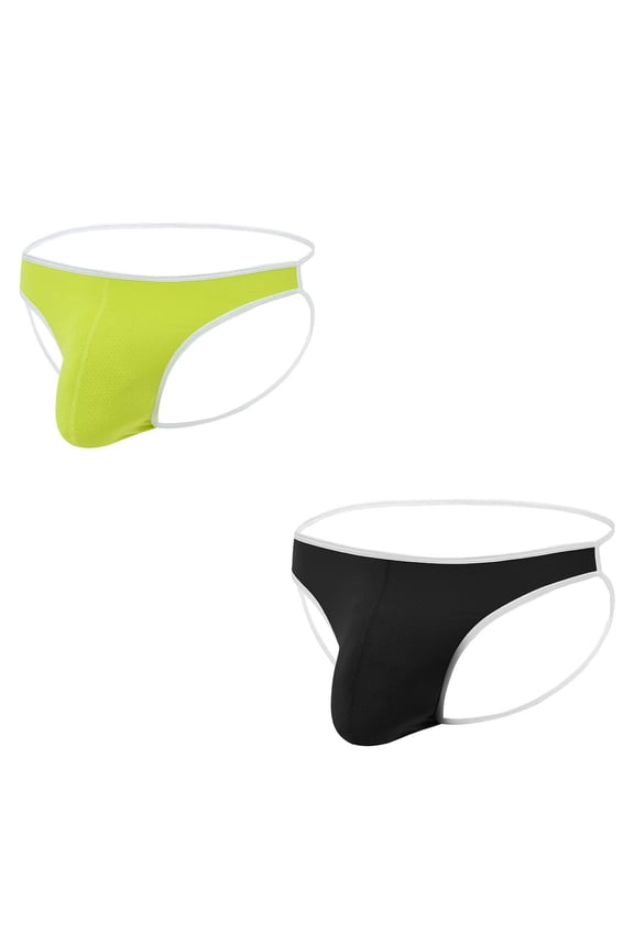 Mens Sexy Thong Underwear Ball Pouch Low Rise Tagless G String Yellow+Black XXL