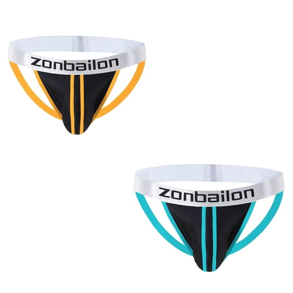 TANBOM Men's Nylon Stretch Comfortable Thong Underwear, Orange/Green, 2-Pack, 3XL