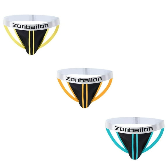 TANBOM Mens Sexy Thong Underwear Hot Stretch Adjustable Comfortable Thongs Orange Green Yellow M