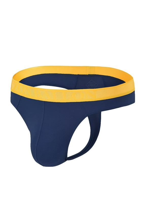 Mens Tagless Thong Underwear Low Rise T Back Bulge Pouch Stretch Thongs Dark Blue M