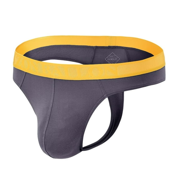 TANBOM Mens Tagless Thong Underwear Low Rise T Back Bulge Pouch Stretch Thongs Dark Grey L