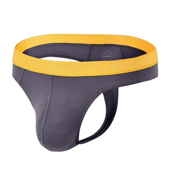 TANBOM Mens Tagless Thong Underwear Low Rise T Back Bulge Pouch Stretch Thongs Dark Grey L