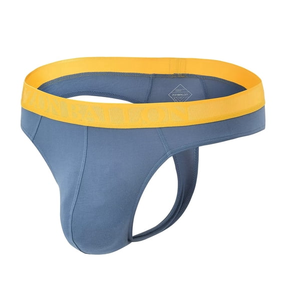 TANBOM Mens Tagless Thong Underwear Low Rise T Back Bulge Pouch Stretch Thongs Grayish Blue M