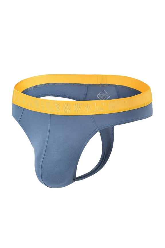 Mens Tagless Thong Underwear Low Rise T Back Bulge Pouch Stretch Thongs Grayish Blue XL