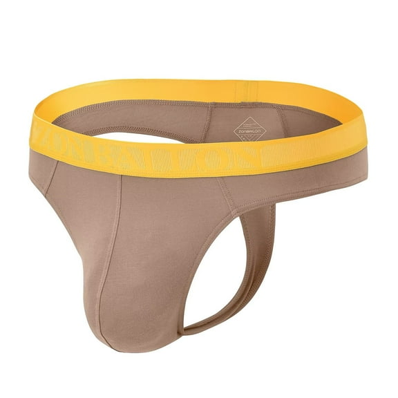 TANBOM Mens Tagless Thong Underwear Low Rise T Back Bulge Pouch Stretch Thongs Latte M