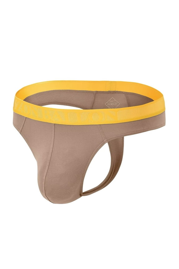 Mens Tagless Thong Underwear Low Rise T Back Bulge Pouch Stretch Thongs Latte XXL