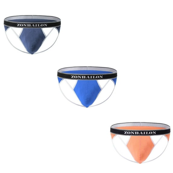 TANBOM Mens Thong G String Sexy Comfort Breathable Underwear Blue+Orange+Dark Grey L