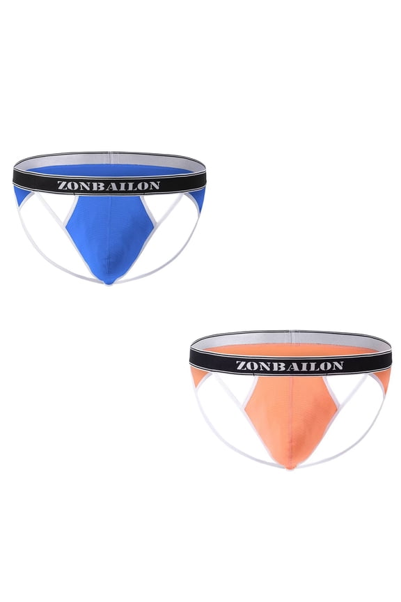 Mens Thong G String Sexy Comfort Breathable Underwear Blue+Orange XL