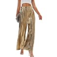 thumbnail image 1 of TANBOM Party Shiny Pleated Wide Leg High Waist Golden Women's Pants (Women's M), 1 of 4