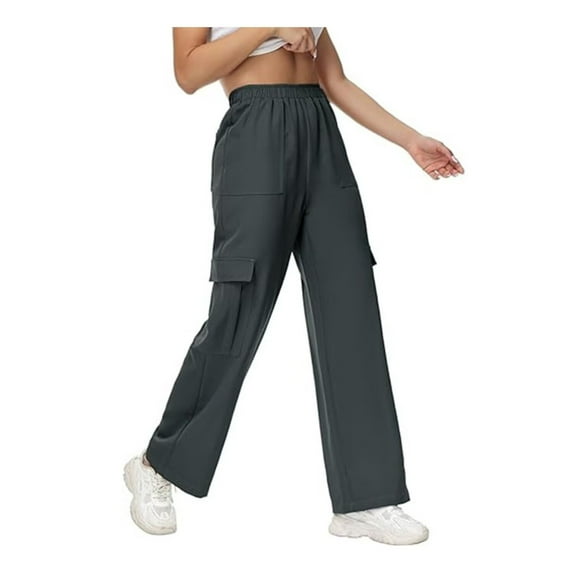 TANBOM Personalized Street American Overalls High Waist Slim Loose Wide Leg Straight Leg Pocket Casual Pants Grey XL