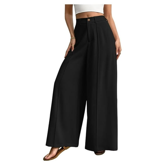 TANBOM Solid Big Bell Bottom Pants Resort Seaside Wide Leg Pants Slack Culottes Suit Pants Long Pants Women Black L