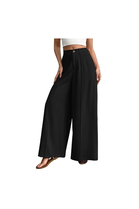 Solid Big Bell Bottom Pants Resort Seaside Wide Leg Pants Slack Culottes Suit Pants Long Pants Women Black M