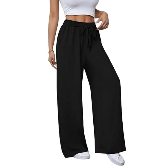 TANBOM Women's Wide Leg High Waist Drawstring Elastic Casual Pants Black XXL