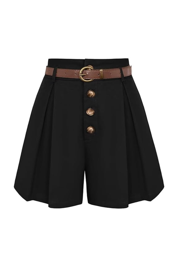 Summer High-Waisted Versatile A-Line Shorts Business Dress Casual Pants Suit Pants Women Black S