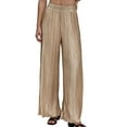 thumbnail image 1 of TANBOM Women's Summer Wide Leg Relaxed Fit Casual Pleated Polyester Pants Khaki Size XL, 1 of 4