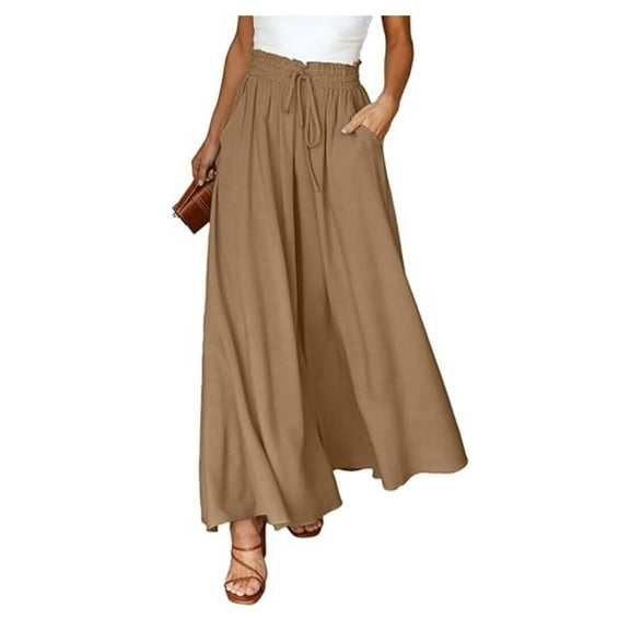 TANBOM Summer Women'S High Waist Loose Casual Pocket Wide Leg Pants Culottes Breathable Khaki S