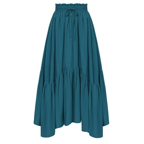 TANBOM Summer Women'S Skirt Pleated Elegant High Waist Dress Blue L