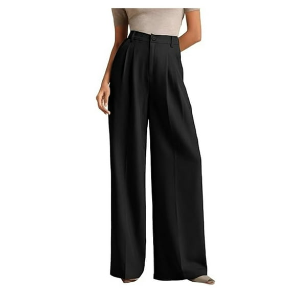 TANBOM Women'S Draped-Style Commuter Solid-Color Slimming High-Waisted Wide-Leg Pants Women'S Business-Style Suit Pants Black XXL
