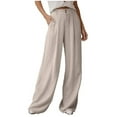 thumbnail image 1 of TANBOM Women'S Wide Leg Pants Cotton Linen Pants Casual Loose High Waist Elegant Straight Linen Pants Women Apricot S, 1 of 1
