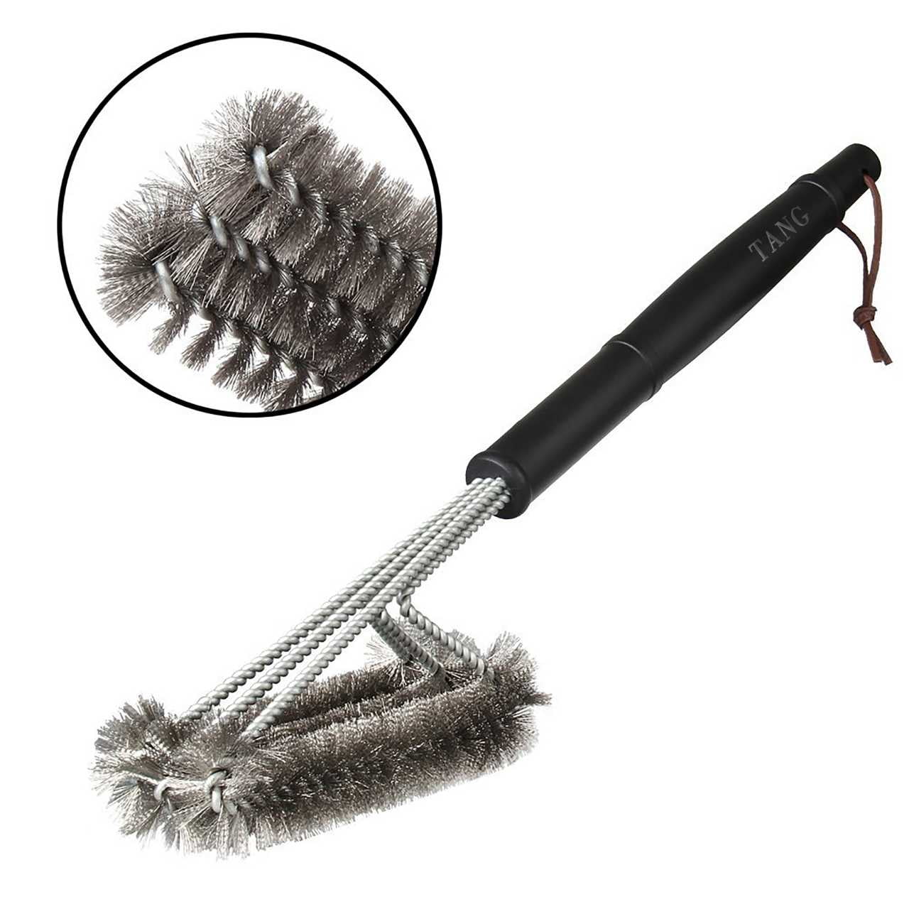 TANG Heavy Duty BBQ Grill Brush - 18" Stainless Steel Bristles & Scraper, Extra Long Comfort Grip Handle for Deep Cleaning Grill Grates, Rust Resistant Barbecue Cleaner Tool