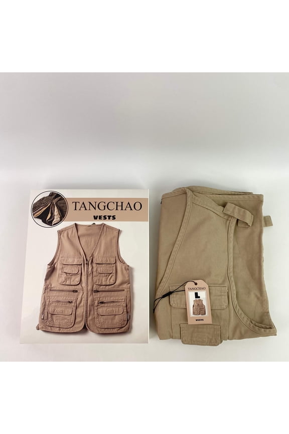 Fishing vests,Men's Fishing Vest Zip Up Utility Safari Travel Vest Multi Pockets Outdoor Lightweight Work Photo Cargo Summer Vests - L