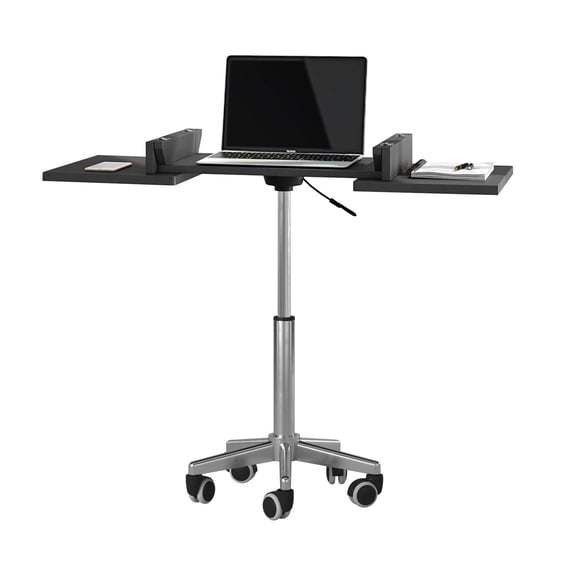 TANGDA Graphite Height Adjustable Folding Laptop Cart with Expandable Side Panels Chromed Steel Frame