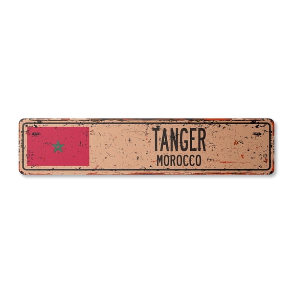TANGER MOROCCO Vintage Plastic Street Sign Moroccan flag city country road wall gift | Indoor/Outdoor | 30" Wide