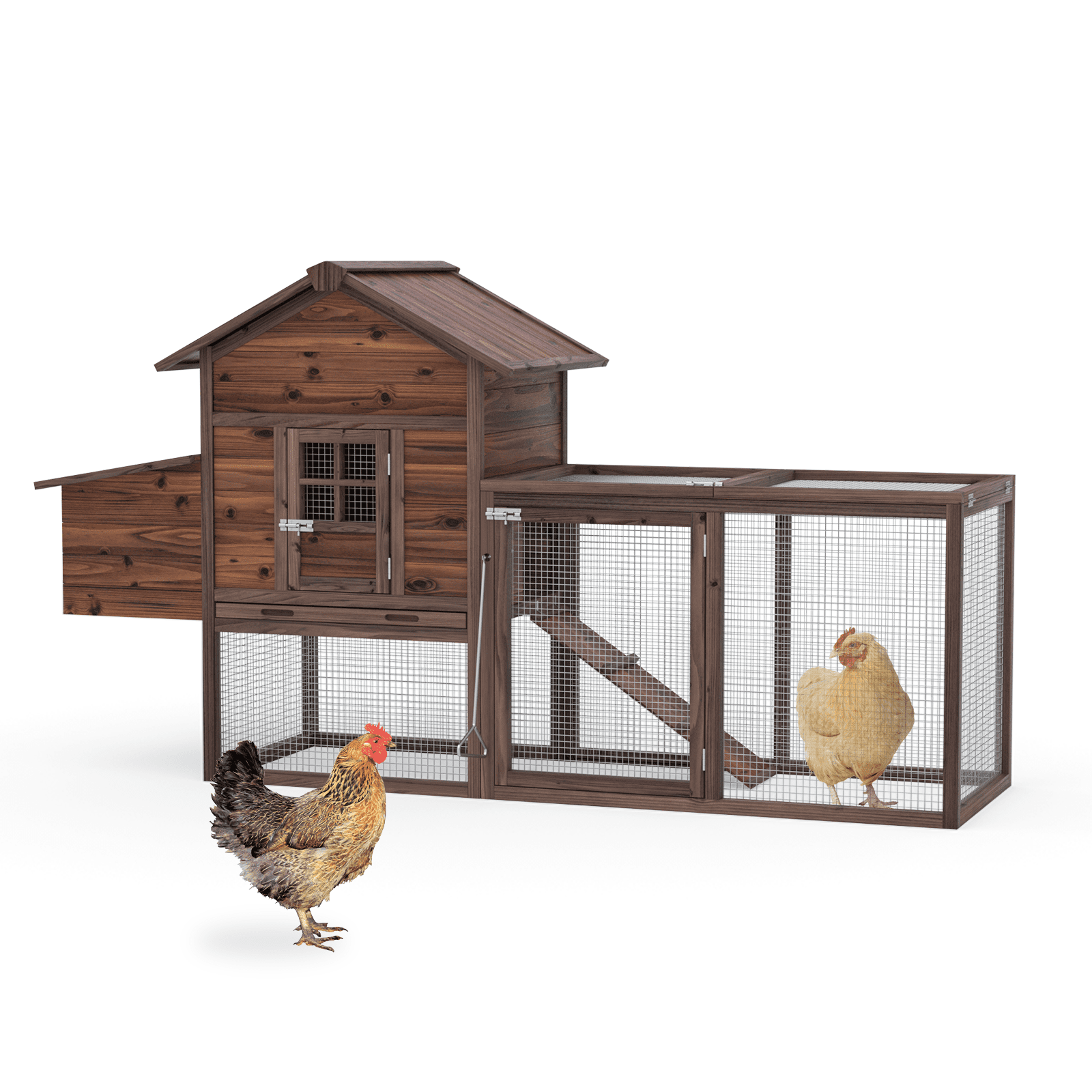 TANGJEAMER Wooden Chicken Coop Large Outdoor Hen House with Nest Box