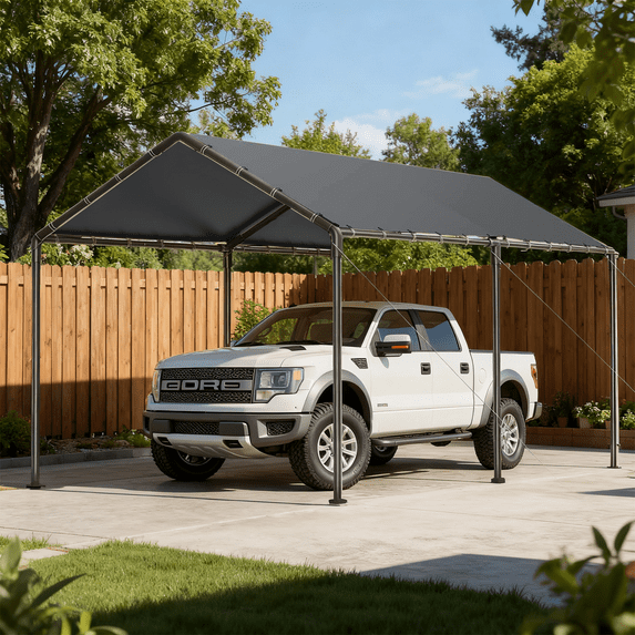 TANGJEAMER 10 x 20ft Heavy Duty Carport,Portable Car Tent Garage,All Season UV Resistant Car Canopy for Auto,Truck,Boat,Car (Grey)