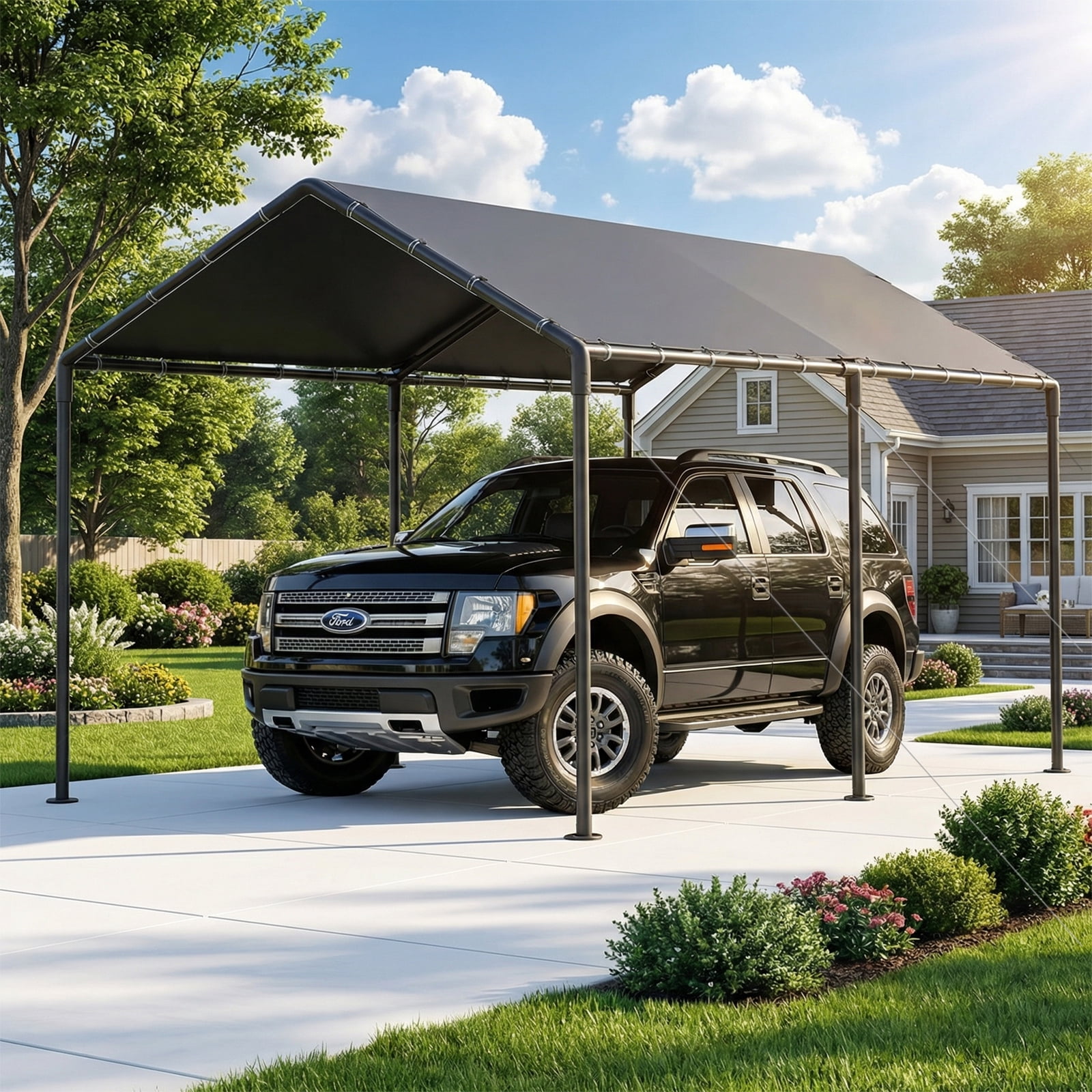 TANGJEAMER 10x20 ft Metal Carport Car Canopy Portable Car Tent Garage,Gray