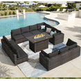thumbnail image 1 of TANGJEAMER 13 Piece Patio Furniture Set with Fire Pit Table, All Weather Outdoor Sectional PE Rattan, Patio Conversation Sets with Cushions and Glass Coffee Table for Garden Lawn Balcony, Black, 1 of 9