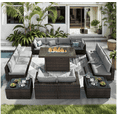 thumbnail image 1 of TANGJEAMER 15 Piece Patio Furniture Set with Fire Pit Table, All Weather Outdoor Sectional PE Rattan, Patio Conversation Sets with Cushions and Glass Coffee Table for Garden Lawn Balcony, Grey, 1 of 11