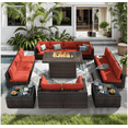 thumbnail image 1 of TANGJEAMER 15 Piece Patio Furniture Set with Fire Pit Table, All Weather Outdoor Sectional PE Rattan, Patio Conversation Sets with Cushions and Glass Coffee Table for Garden Lawn Balcony, Red, 1 of 11