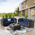 thumbnail image 1 of TANGJEAMER 5 Piece Patio Furniture Set, All Weather Outdoor Sectional PE Rattan, Patio Conversation Sets with Cushions and Glass Coffee Table for Garden Lawn Balcony Porch Deck,Blue, 1 of 7