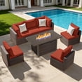 thumbnail image 1 of TANGJEAMER 7 Piece Patio Furniture Set with Fire Pit Table, All Weather Outdoor Sectional PE Rattan, Patio Conversation Sets with Cushions for Garden Lawn Balcony(Red), 1 of 10