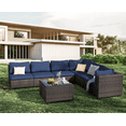 thumbnail image 1 of TANGJEAMER 7 Piece Patio Furniture Set, All Weather Outdoor Sectional PE Rattan, Patio Conversation Sets with Cushions and Glass Coffee Table for Garden Lawn Balcony Porch Deck,Blue, 1 of 3