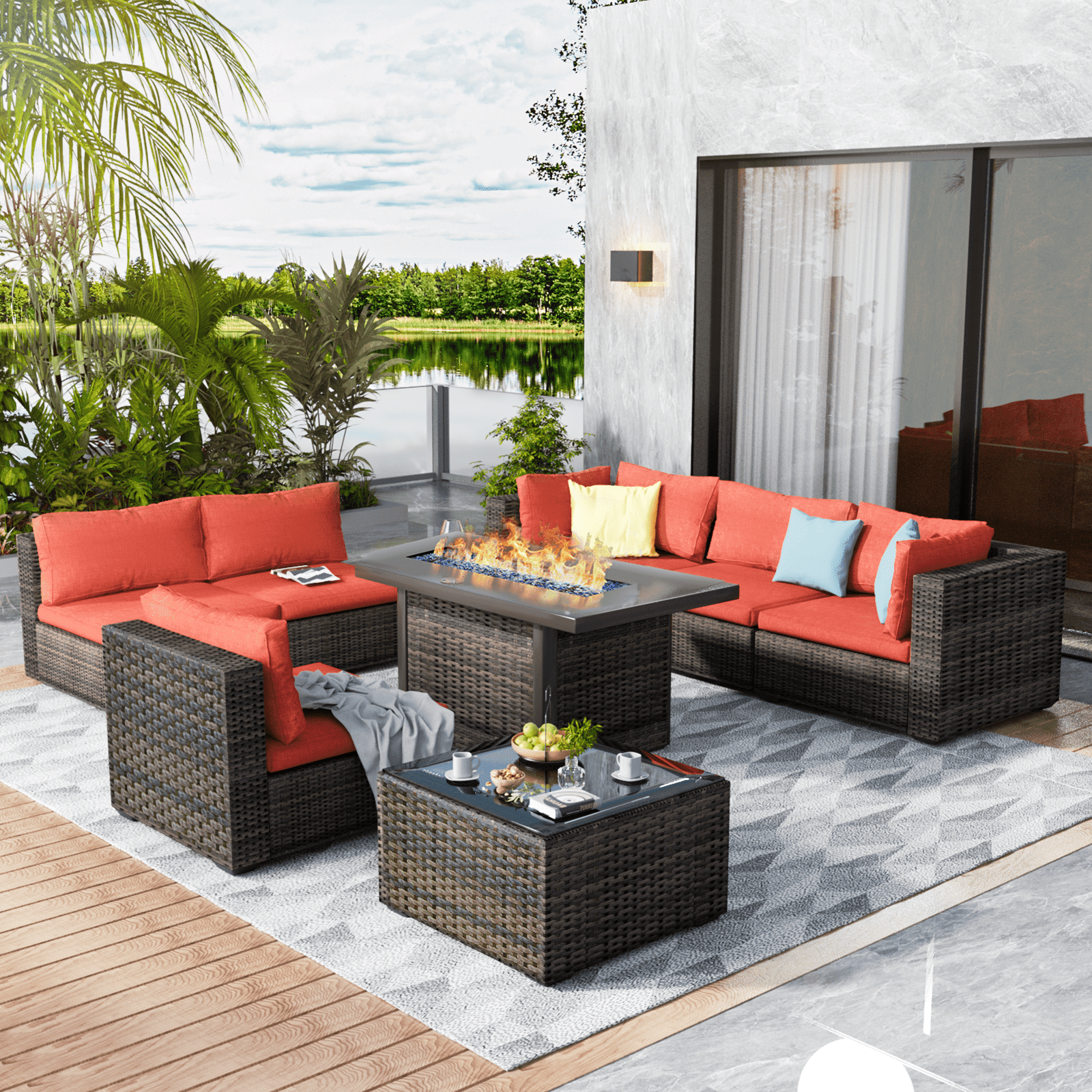 TANGJEAMER 8 Pieces Patio Outdoor Furniture Sets All Weather Wicker
