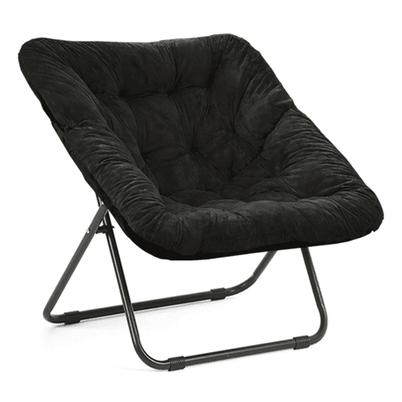 TANGJEAMER Folding Chair, Saucer Chair with Metal Frame, Comfy Moon Chairs for Bedroom, Living Rooms, Apartments, Garden and Courtyard (Black)
