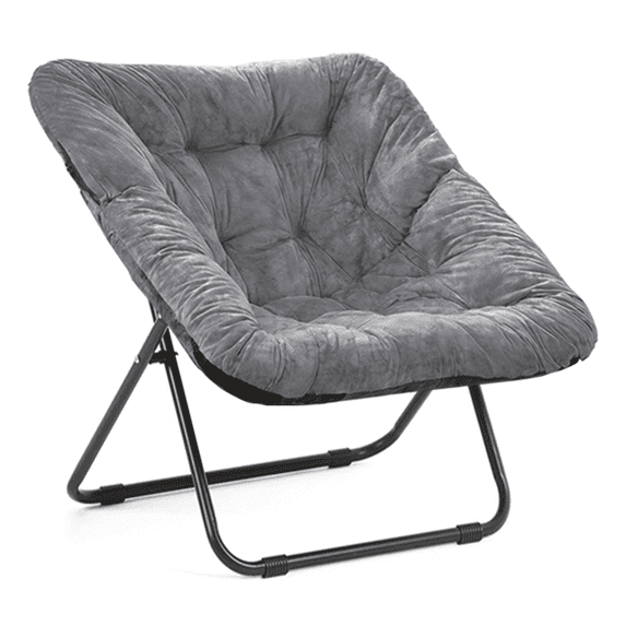 TANGJEAMER Folding Chair, Saucer Chair with Metal Frame, Comfy Moon Chairs for Bedroom, Living Rooms, Apartments, Garden and Courtyard (Gray)