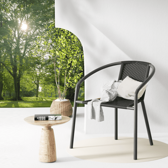 TANGJEAMER Modern Mesh Outdoor,Indoor Bedroom Restaurant Dining Chairs, Stackable Rattan Chairs for Patio or Drawing Room, Set of 4, Black