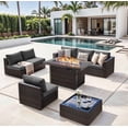 thumbnail image 1 of TANGJEAMER Outdoor Garden 8 Piece Patio Furniture with 43" 55000BTU Gas Propane Fire Pit Table Rattan Wicker Sectional Set, 1 of 8
