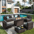 thumbnail image 1 of TANGJEAMER Outdoor Garden 8 Piece Patio Furniture with 43" 55000BTU Gas Propane Fire Pit Table Rattan Wicker Sectional Set, 1 of 8