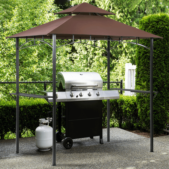 TANGJEAMER Outdoor Grill Gazebo Tent Barbeque Grill Canopy for Outdoor Patio Backyard Grill Shelter Hardtop (L93 x W62 x H98 Inch) Brown