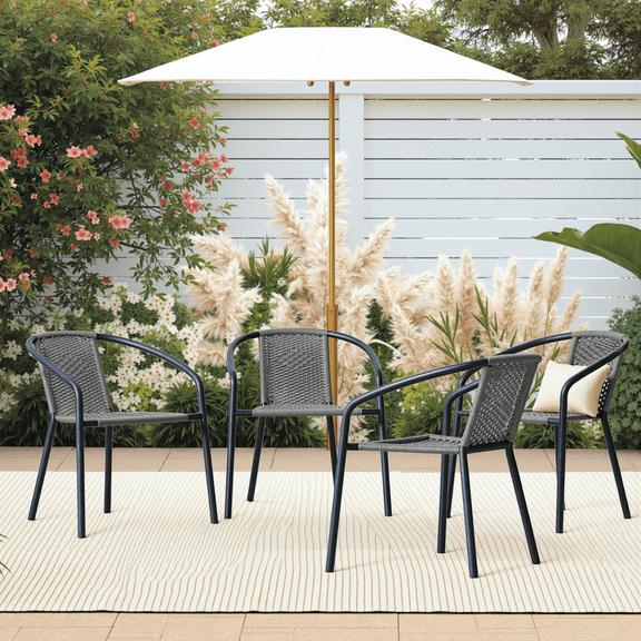 TANGJEAMER Stacking Chair,Handmade Rattan Chair,Indoor-Outdoor Stacking Chair(Gray)