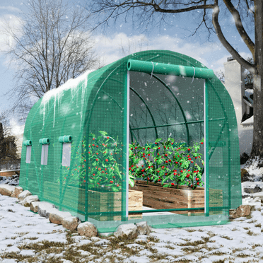 TANGJEAMER Walk-in Greenhouse 10x7x7 FT Upgraded Green House with Dual Zippered Screen Doors & 6 Screen Windows Heavy Duty Plastic Plant Warm House with Reinforced Frame